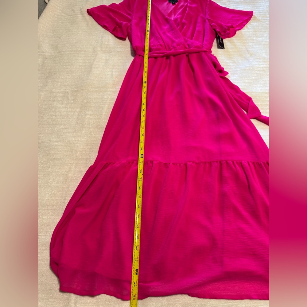 Chloe + Rene Fuchsia Wrap Maxi Dress with Tie Waist - Picture 3 of 7